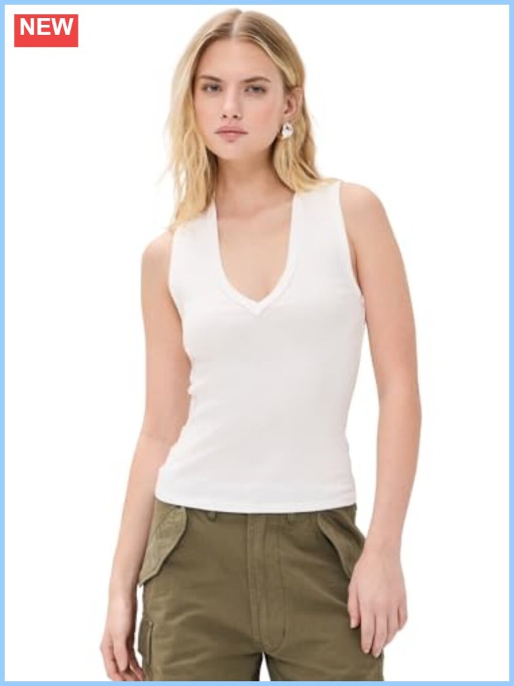 Sleeveless V-Neck Tank Top Classic Fit Lightweight Jersey